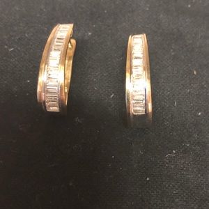 Gold baguette diamond earrings